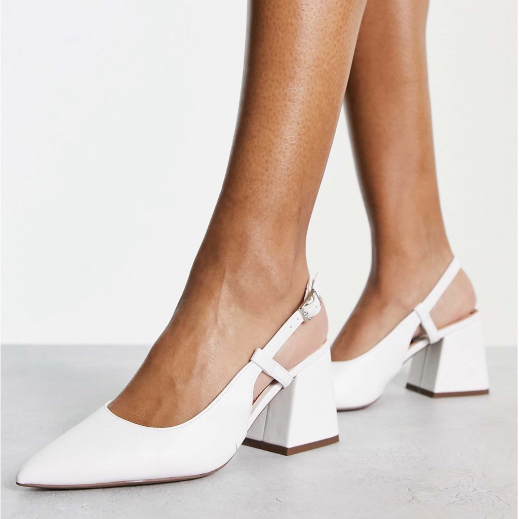 Women's White Slingback Block Heel Pumps